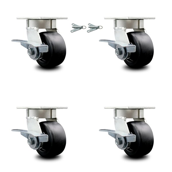 Service Caster 4 Inch Kingpinless Polyolefin Wheel Caster Brakes 2 Swivel Locks SCC, 4PK SCC-KP30S420-POR-SLB-BSL-2-SLB-2 - main
